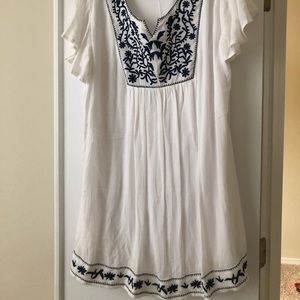 NWT White & Blue Embroidered Summer Dress 3x Lined